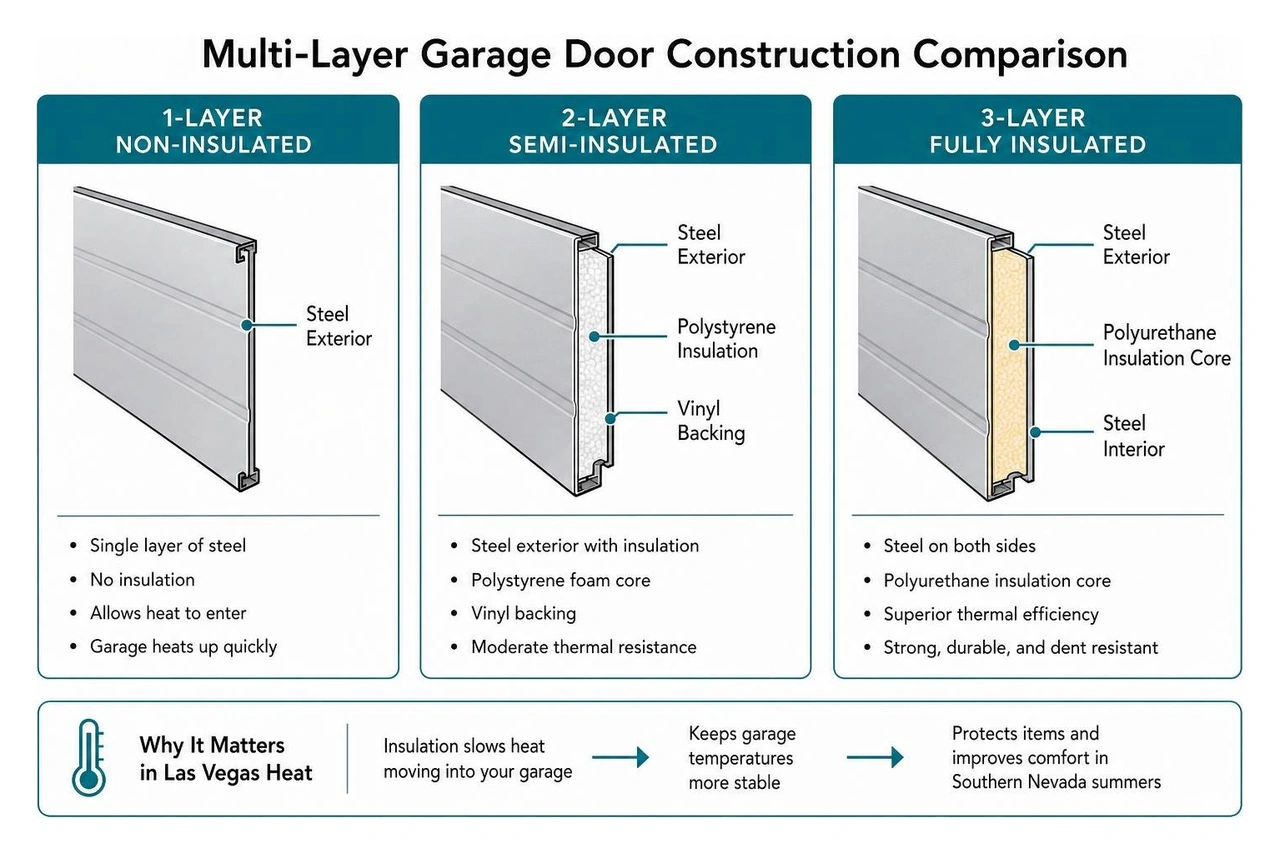 Multi-layer garage door construction comparison
