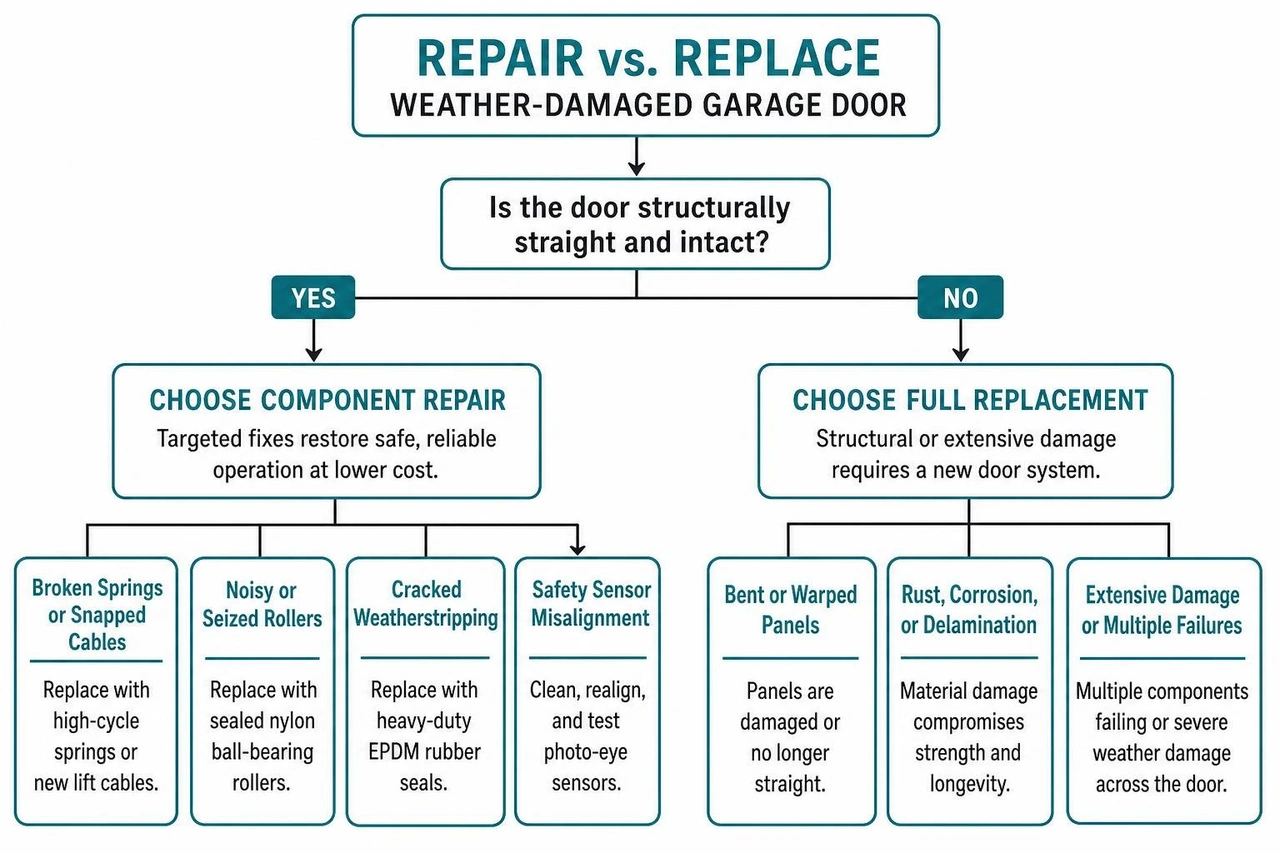 Decision framework repair vs replace weather damaged garage door