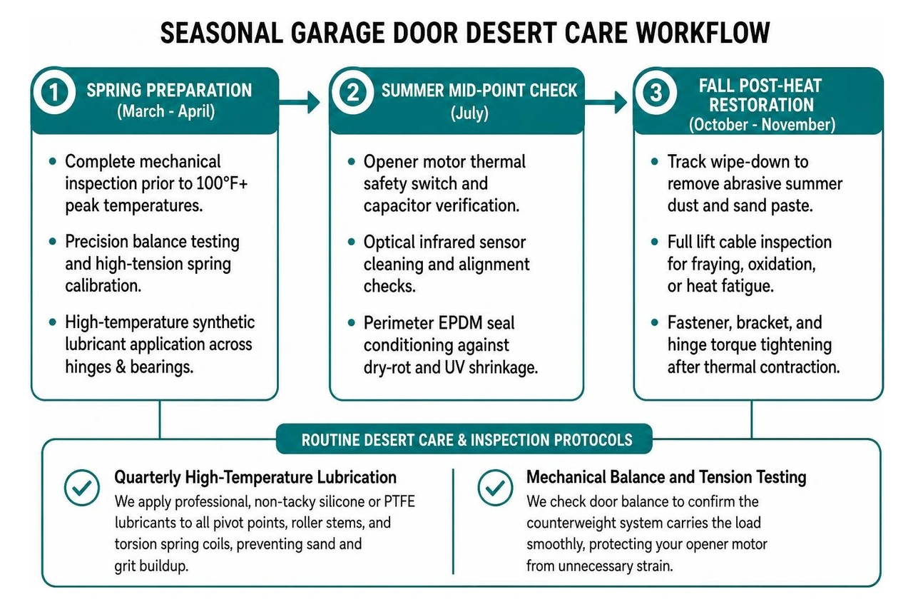 Seasonal garage door desert care workflow