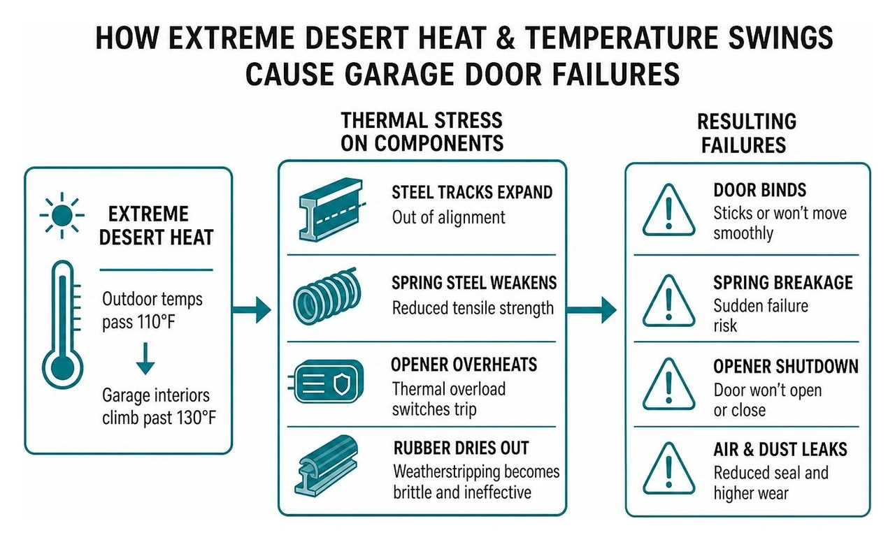 How extreme desert heat and temperature swings cause garage door failures