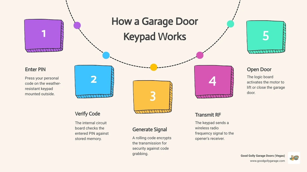 Garage keypad PIN signal and opener communication infographic infographic