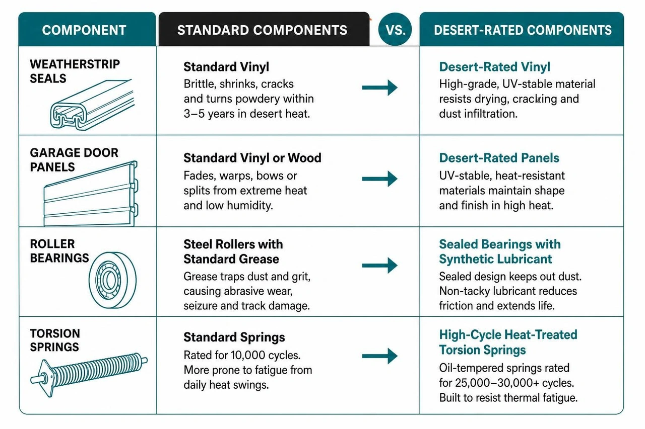 Comparison of standard versus desert rated garage door components