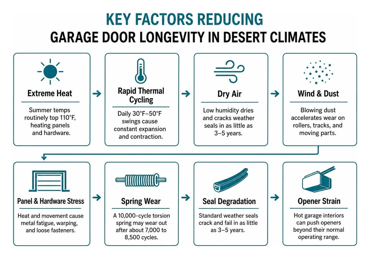 Key factors reducing garage door longevity in desert climates