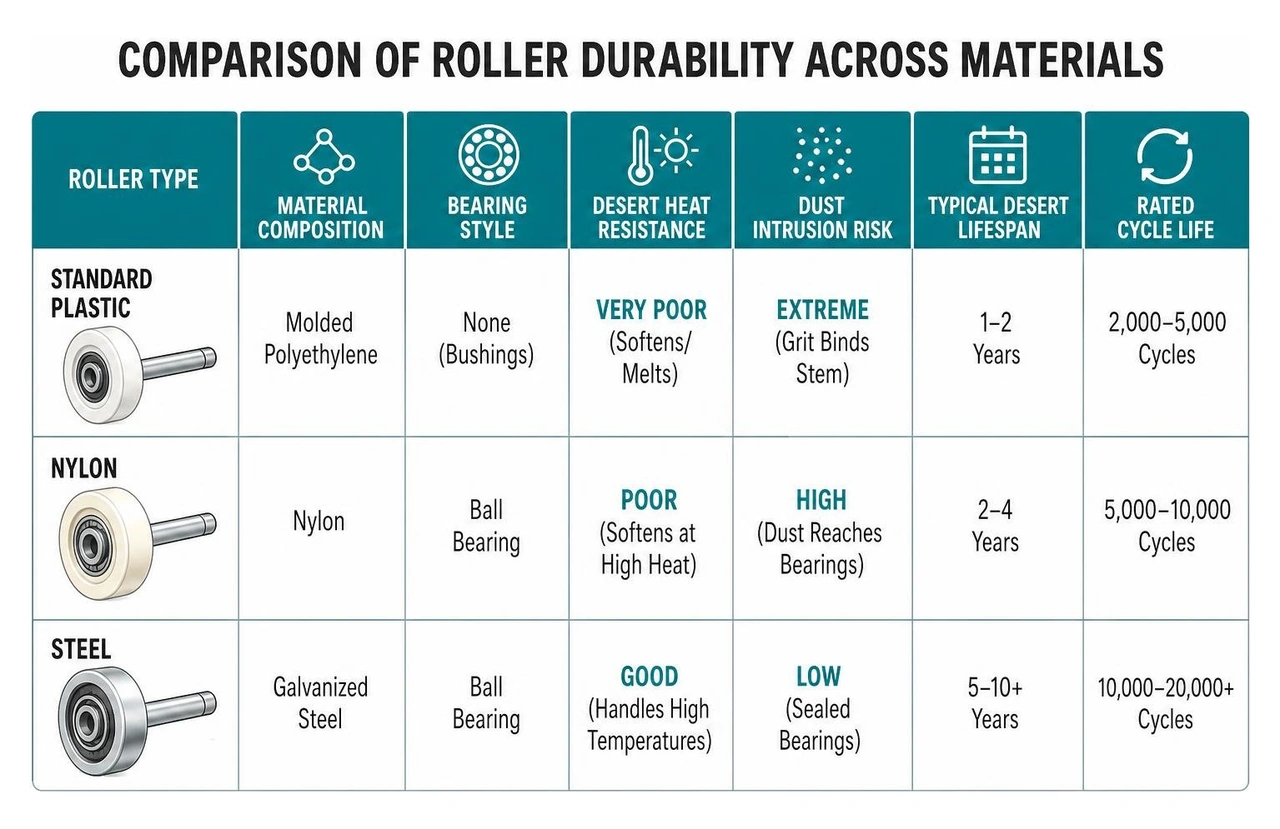 Comparison of roller durability across materials Comparison of roller durability across materials
