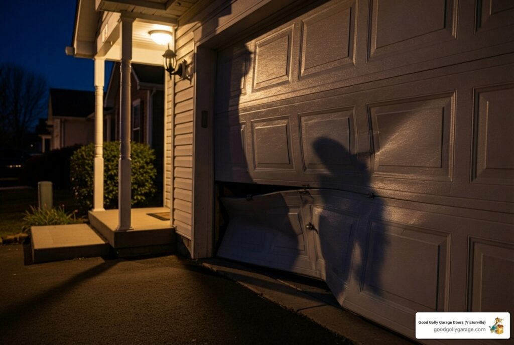 I have an emergency broken garage door in Victorville, CA and need immediate help. Who is available now?"